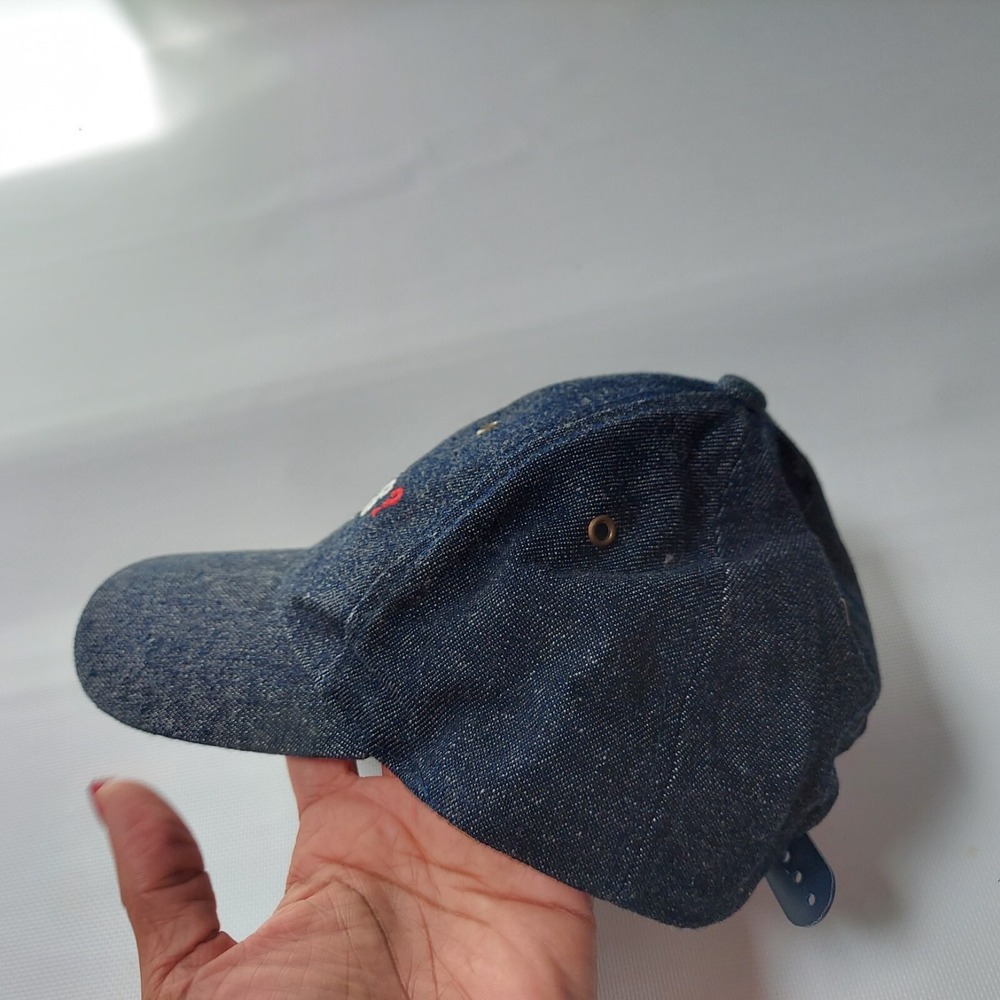 GUESS Women Baseball Cap OS Blue Retro Embroidered Logo Denim Snapback Hat - Picture 3 of 7